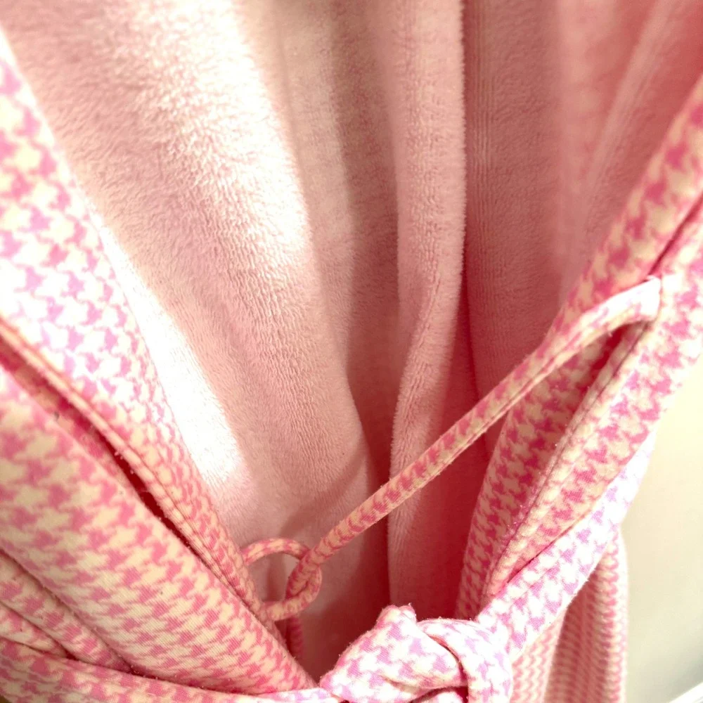 Lauren‎ Ralph LaurenPink Houndstooth Fleece Belted Robe Shawl Collar Womens S
